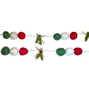 Vintage Inspired Felt Wool balls Beads Garland Christmas Colors Red Green White